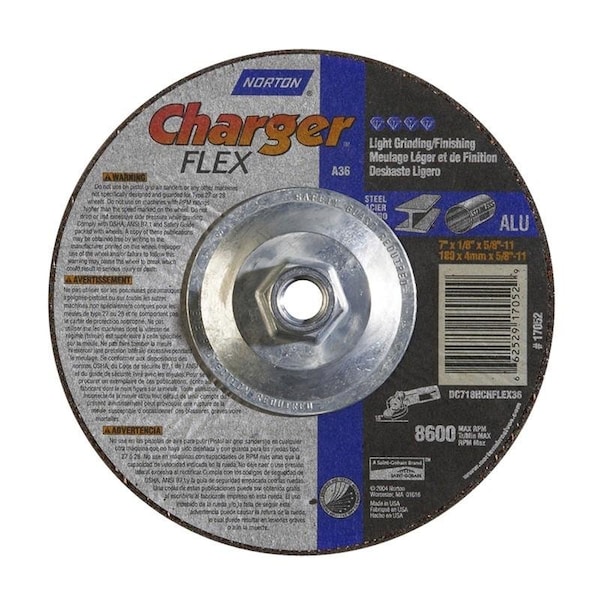 Norton Co Grinding Wheel, Depressed Center, Type 29 - Metal 3X Flex, Size: 7 x 1/8 x 5/8-11, Max RPM: 8600 662529-17052 - main